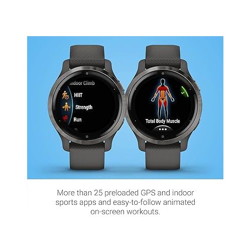 가민 Garmin Venu 2S, Smaller-sized GPS Smartwatch with Advanced Health Monitoring and Fitness Features, Slate Bezel with Graphite Case and Silicone Band