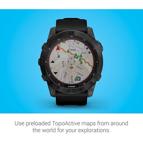 가민 Garmin fenix 7X Sapphire Solar, Larger sized adventure smartwatch, with Solar Charging Capabilities, rugged outdoor watch with GPS, touchscreen, wellness features, black DLC titanium with black band