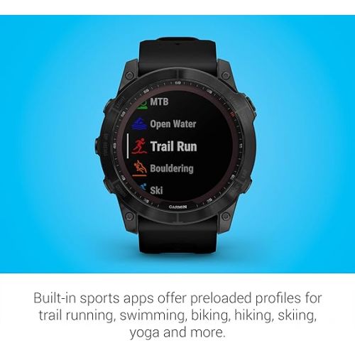 가민 Garmin fenix 7X Sapphire Solar, Larger sized adventure smartwatch, with Solar Charging Capabilities, rugged outdoor watch with GPS, touchscreen, wellness features, black DLC titanium with black band