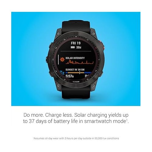 가민 Garmin fenix 7X Sapphire Solar, Larger sized adventure smartwatch, with Solar Charging Capabilities, rugged outdoor watch with GPS, touchscreen, wellness features, black DLC titanium with black band