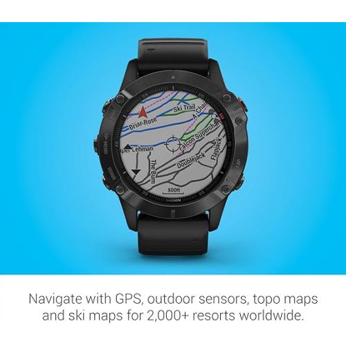 가민 Garmin Fenix 6 Pro, Premium Multisport GPS Watch, Features Mapping, Music, Grade-Adjusted Pace Guidance and Pulse Ox Sensors, Black (Renewed)