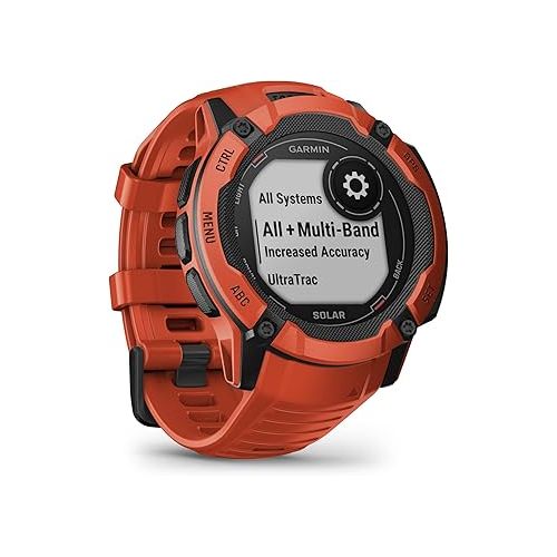 가민 Garmin Instinct 2X Solar, Rugged GPS Smartwatch, Built-in Flashlight, Solar Charging Capability, Multi-Band GNSS, Flame Red