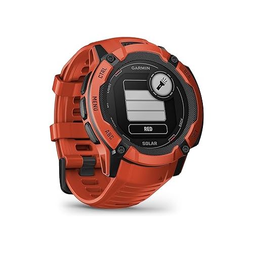 가민 Garmin Instinct 2X Solar, Rugged GPS Smartwatch, Built-in Flashlight, Solar Charging Capability, Multi-Band GNSS, Flame Red