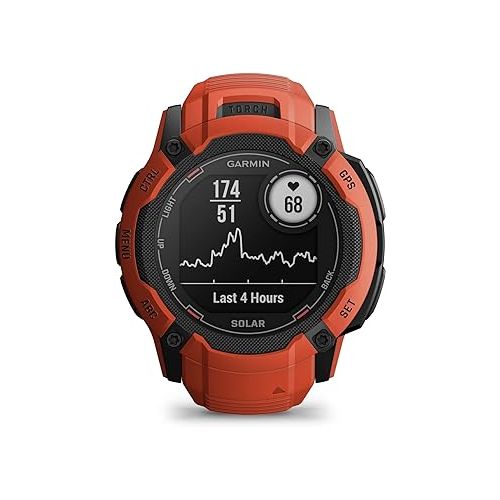 가민 Garmin Instinct 2X Solar, Rugged GPS Smartwatch, Built-in Flashlight, Solar Charging Capability, Multi-Band GNSS, Flame Red