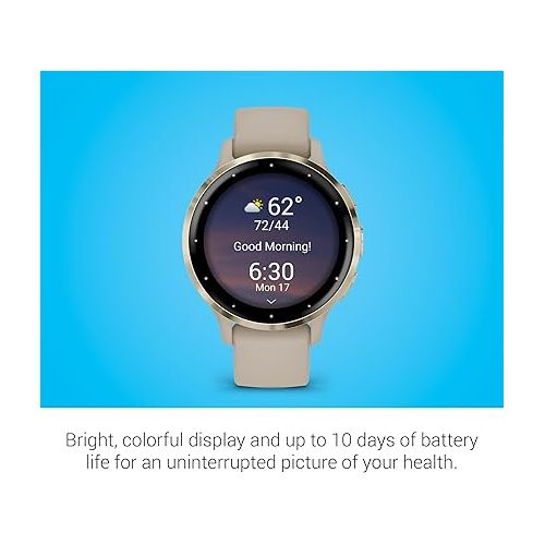 가민 Garmin Venu 3S Soft Gold Stainless Steel Bezel 1.2-Inch AMOLED Touchscreen Display Smart Watch with 41mm French Gray Case and Silicone Band