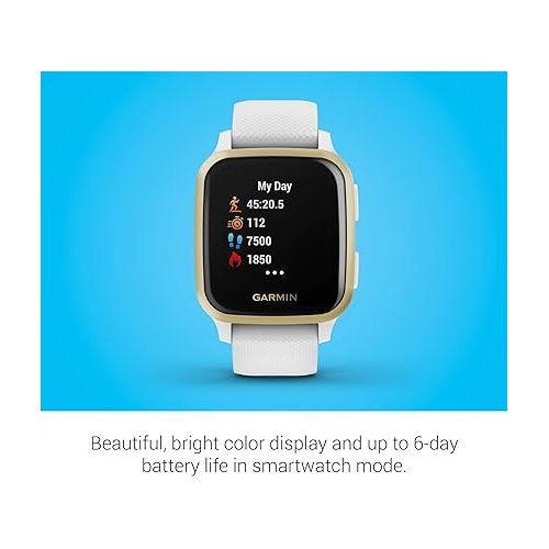 가민 Garmin Venu Sq, GPS Smartwatch with Bright Touchscreen Display, Up to 6 Days of Battery Life, Light Gold and White (Renewed)