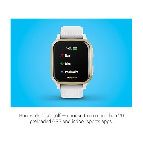 가민 Garmin Venu Sq, GPS Smartwatch with Bright Touchscreen Display, Up to 6 Days of Battery Life, Light Gold and White (Renewed)