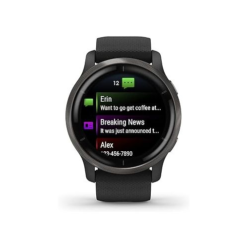 가민 Garmin Venu 2, GPS Smartwatch with Advanced Health Monitoring and Fitness Features, Slate Bezel with Black Case and Silicone Band , 27.9 mm