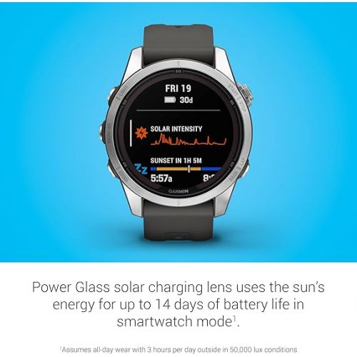 가민 Garmin f?nix 7S Pro Solar, Multisport GPS Smartwatch, Built-in Flashlight, Solar Charging Capability, Graphite