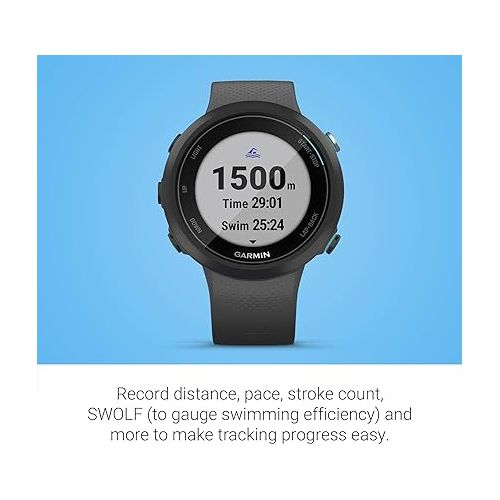 가민 Garmin Swim 2, GPS Swimming Smartwatch for Pool and Open Water, Underwater Heart Rate, Records Distance, Pace, Stroke Count and Type, Slate Gray