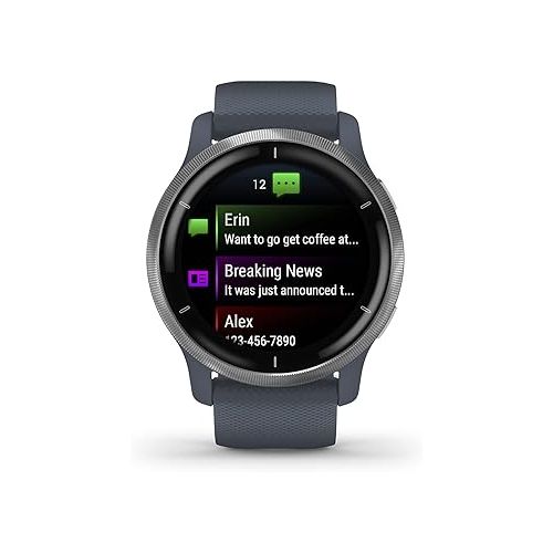 가민 Garmin 010-02430-00 Venu 2, GPS Smartwatch, Advanced Health Monitoring, Fitness Features, Silver Bezel with GraniteBlue Case and Silicone Band