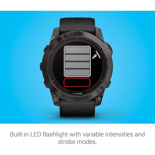 가민 Garmin f?nix 7X Pro Sapphire Solar, Multisport GPS Smartwatch, Built-in Flashlight, Solar Charging Capability, 010-02778-10, Black