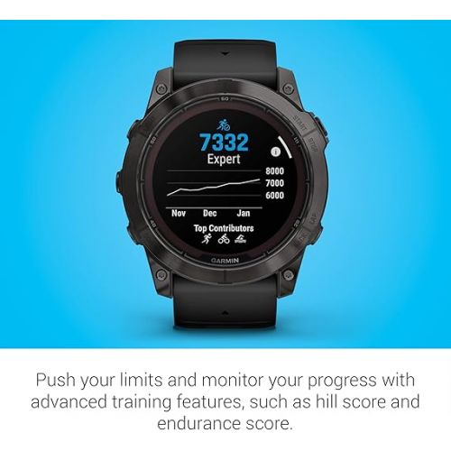 가민 Garmin f?nix 7X Pro Sapphire Solar, Multisport GPS Smartwatch, Built-in Flashlight, Solar Charging Capability, 010-02778-10, Black