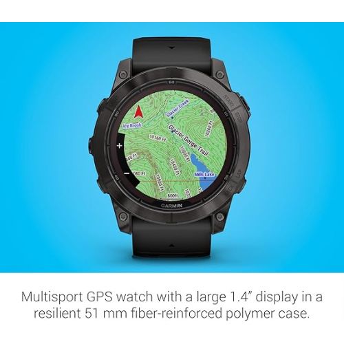 가민 Garmin f?nix 7X Pro Sapphire Solar, Multisport GPS Smartwatch, Built-in Flashlight, Solar Charging Capability, 010-02778-10, Black