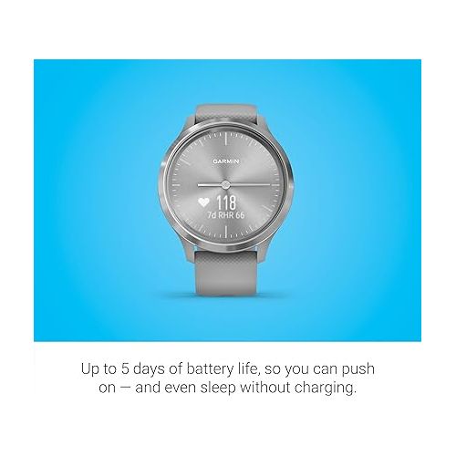 가민 Garmin vivomove 3, Hybrid Smartwatch with Real Watch Hands and Hidden Touchscreen Display, Silver with Gray Case and Band