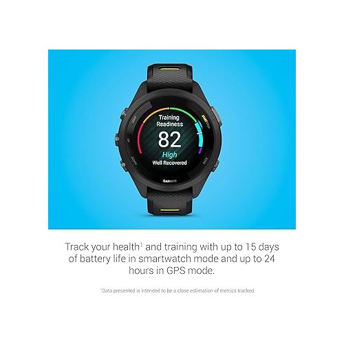 가민 Garmin Forerunner 265S Running Smartwatch, Colorful AMOLED Display, Training Metrics and Recovery Insights, Black and Amp Yellow, 42 mm