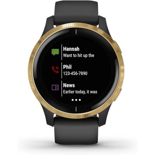 가민 Garmin 010-02173-31 Venu, GPS Smartwatch, Bright Touchscreen Display, Features Music, Body Energy Monitoring, Animated Workouts, Pulse Ox Sensor and More, Gold with Black Band