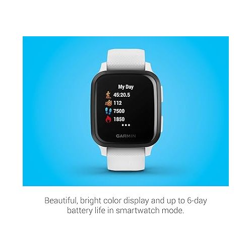 가민 Garmin Venu Sq Music, GPS Smartwatch with Bright Touchscreen Display, Features Music and Up To 6 Days of Battery Life, White and Slate