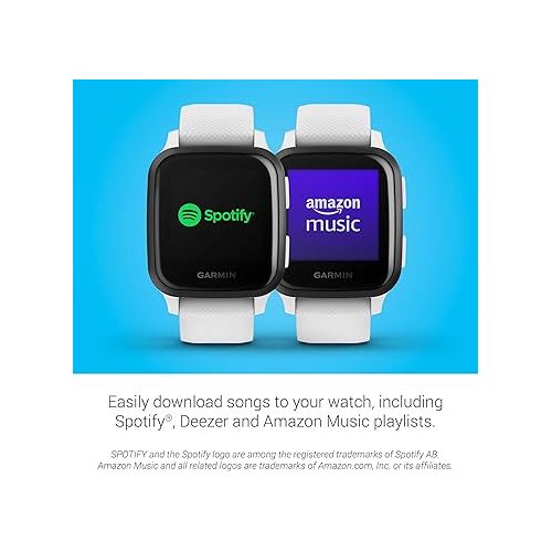 가민 Garmin Venu Sq Music, GPS Smartwatch with Bright Touchscreen Display, Features Music and Up To 6 Days of Battery Life, White and Slate