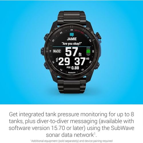 가민 Garmin Descent™ Mk3i, Dive Computer and Multisport GPS Smartwatch, Air Integration, Black Titanium