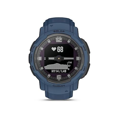 가민 Garmin Instinct Crossover Solar, Rugged Hybrid Smartwatch with Solar Charging Capabilities, Analog Hands and Digital Display, Tidal Blue, Adjustable