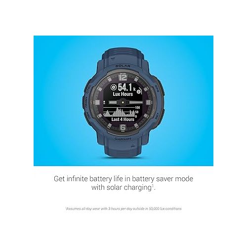 가민 Garmin Instinct Crossover Solar, Rugged Hybrid Smartwatch with Solar Charging Capabilities, Analog Hands and Digital Display, Tidal Blue, Adjustable