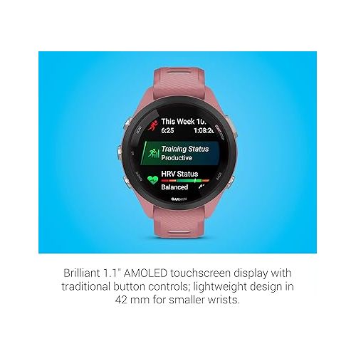 가민 Garmin Forerunner 265S Running Smartwatch, Colorful AMOLED Display, Training Metrics and Recovery Insights, Light Pink and Powder Gray