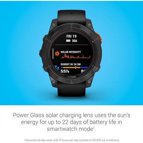 가민 Garmin f?nix 7 Pro Solar, Multisport GPS Smartwatch, Built-in Flashlight, Solar Charging Capability, Black