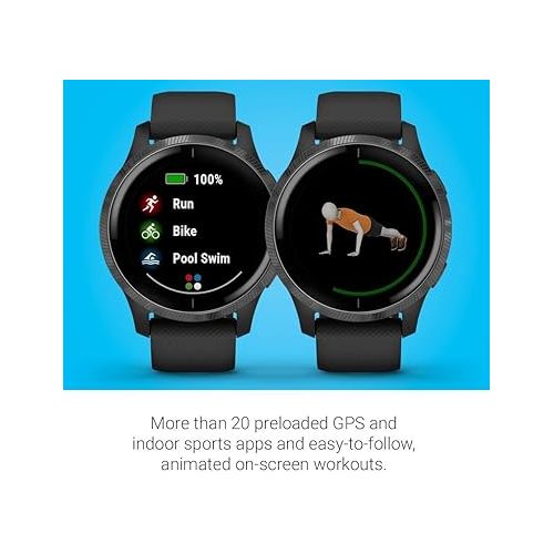 가민 Garmin Venu, GPS Smartwatch with Bright Touchscreen Display, Features Music, Body Energy Monitoring, Animated Workouts, Pulse Ox Sensor and More, Black, 010-N2173-11 (Renewed)