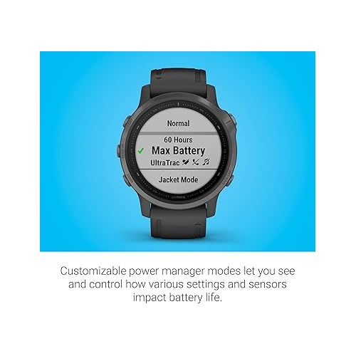 가민 Garmin Fenix 6S Sapphire, Premium Multisport GPS Watch, Smaller-Sized, Features Mapping, Music, Grade-Adjusted Pace Guidance and Pulse Ox Sensors, Black (Renewed)