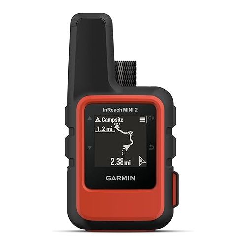 가민 Garmin inReach Mini 2 Satellite Communicator, Lightweight Compact Rugged Design, Portable GPS Handheld for Hiking, Two-way Text Messaging Device Bundle with Accessories (Flame Red)