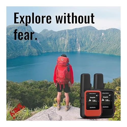 가민 Garmin inReach Mini 2 Satellite Communicator, Lightweight Compact Rugged Design, Portable GPS Handheld for Hiking, Two-way Text Messaging Device Bundle with Accessories (Flame Red)