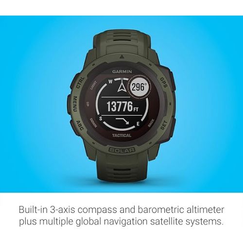 가민 Garmin Instinct, Rugged Outdoor Smartwatch with Solar Charging Capabilities and Tactical Features, Built-in Sports Apps and Health Monitoring, Moss Green