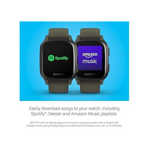 가민 Garmin Venu Sq Music, GPS Smartwatch with Bright Touchscreen Display, Features Music and Up to 6 Days of Battery Life, Slate and Moss Green (Renewed)