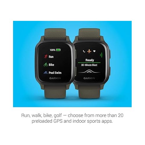 가민 Garmin Venu Sq Music, GPS Smartwatch with Bright Touchscreen Display, Features Music and Up to 6 Days of Battery Life, Slate and Moss Green (Renewed)