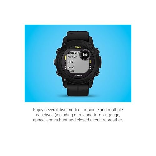 가민 Garmin Descent™ G1 Solar, Rugged Dive Computer with Solar Charging Capabilities, Multiple Dive Modes, Activity Tracking, Black