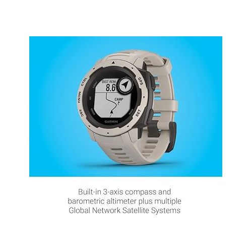 가민 Garmin 010-02064-01 Instinct, Rugged Outdoor Watch with GPS, Features GLONASS and Galileo, Heart Rate Monitoring and 3-axis Compass, Tundra, 1.27 inches (Renewed)