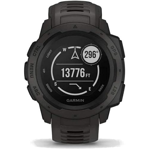 가민 Garmin 010-N2064-00 Instinct, Rugged Outdoor Watch with GPS, Features GLONASS and Galileo, Heart Rate Monitoring and 3-axis Compass, 1.27-inch, Graphite (Renewed)