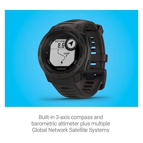 가민 Garmin 010-N2064-00 Instinct, Rugged Outdoor Watch with GPS, Features GLONASS and Galileo, Heart Rate Monitoring and 3-axis Compass, 1.27-inch, Graphite (Renewed)