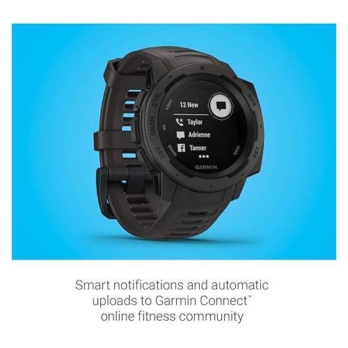 가민 Garmin 010-N2064-00 Instinct, Rugged Outdoor Watch with GPS, Features GLONASS and Galileo, Heart Rate Monitoring and 3-axis Compass, 1.27-inch, Graphite (Renewed)