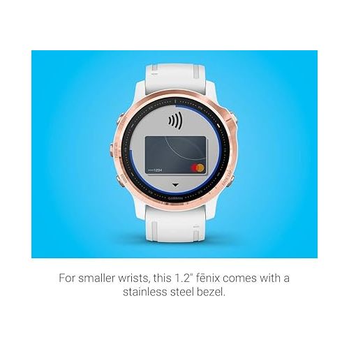 가민 Garmin Fenix 6S Pro, Premium Multisport GPS Watch, Smaller-Sized, Features Mapping, Music, Grade-Adjusted Pace Guidance and Pulse Ox Sensors, Rose Gold with White Band (Renewed)