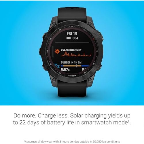 가민 Garmin 010-02540-34 fenix 7 Sapphire Solar, adventure smartwatch, Solar Charging Capabilities, rugged outdoor GPS watch, touchscreen, health and wellness features, Black DLC Titanium with Black Band