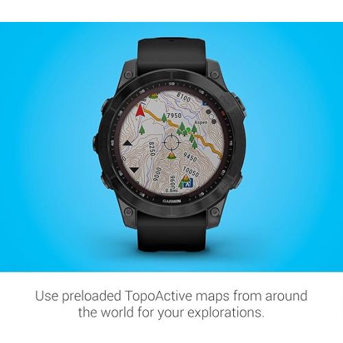 가민 Garmin 010-02540-34 fenix 7 Sapphire Solar, adventure smartwatch, Solar Charging Capabilities, rugged outdoor GPS watch, touchscreen, health and wellness features, Black DLC Titanium with Black Band