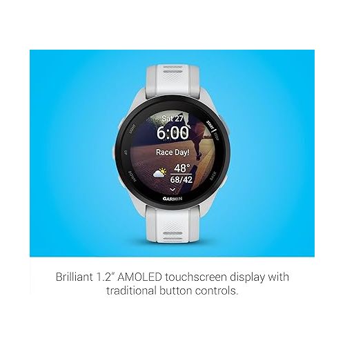 가민 Garmin Forerunner 165, Running Smartwatch, Colorful AMOLED Display, Training Metrics and Recovery Insights, Whitestone