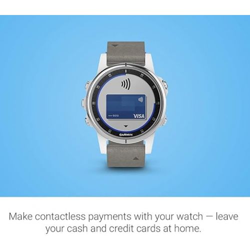 가민 Garmin fenix 5S Plus, Smaller-Sized Multisport GPS Smartwatch, Features Color Topo Maps, Heart Rate Monitoring, Music Contactless Payment, Silver/White with Gray Suede Band