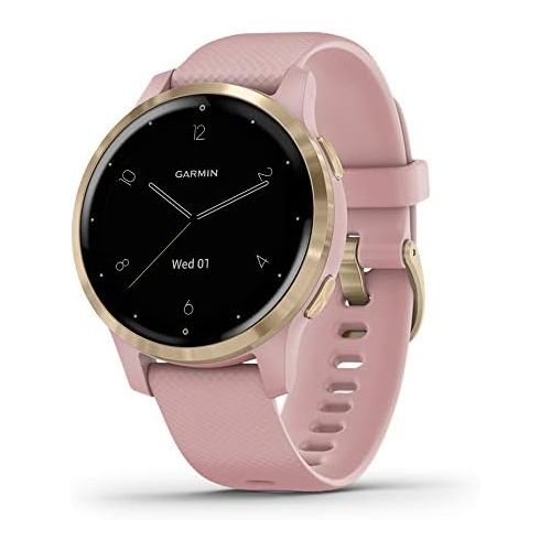 가민 [아마존베스트]Garmin vivoactive 4S, Smaller-Sized GPS Smartwatch, Features Music, Body Energy Monitoring, Animated Workouts, Pulse Ox Sensors and More, Light Gold with Light Pink Band