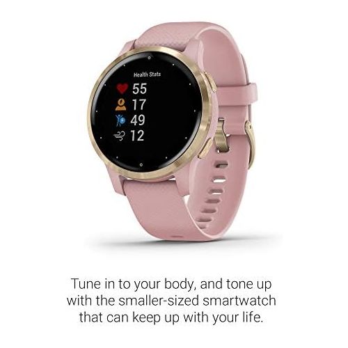 가민 [아마존베스트]Garmin vivoactive 4S, Smaller-Sized GPS Smartwatch, Features Music, Body Energy Monitoring, Animated Workouts, Pulse Ox Sensors and More, Light Gold with Light Pink Band