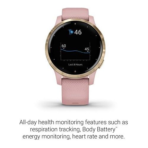 가민 [아마존베스트]Garmin vivoactive 4S, Smaller-Sized GPS Smartwatch, Features Music, Body Energy Monitoring, Animated Workouts, Pulse Ox Sensors and More, Light Gold with Light Pink Band