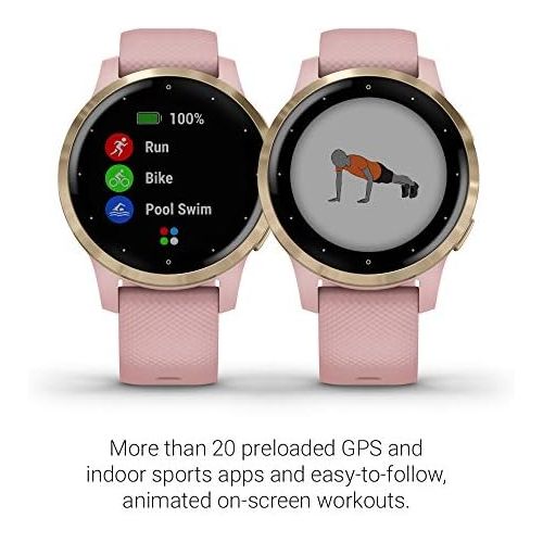 가민 [아마존베스트]Garmin vivoactive 4S, Smaller-Sized GPS Smartwatch, Features Music, Body Energy Monitoring, Animated Workouts, Pulse Ox Sensors and More, Light Gold with Light Pink Band