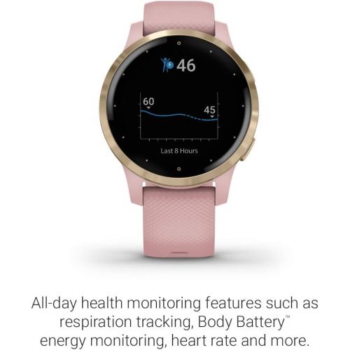 가민 [아마존베스트]Garmin vivoactive 4S, Smaller-Sized GPS Smartwatch, Features Music, Body Energy Monitoring, Animated Workouts, Pulse Ox Sensors and More, Light Gold with Light Pink Band